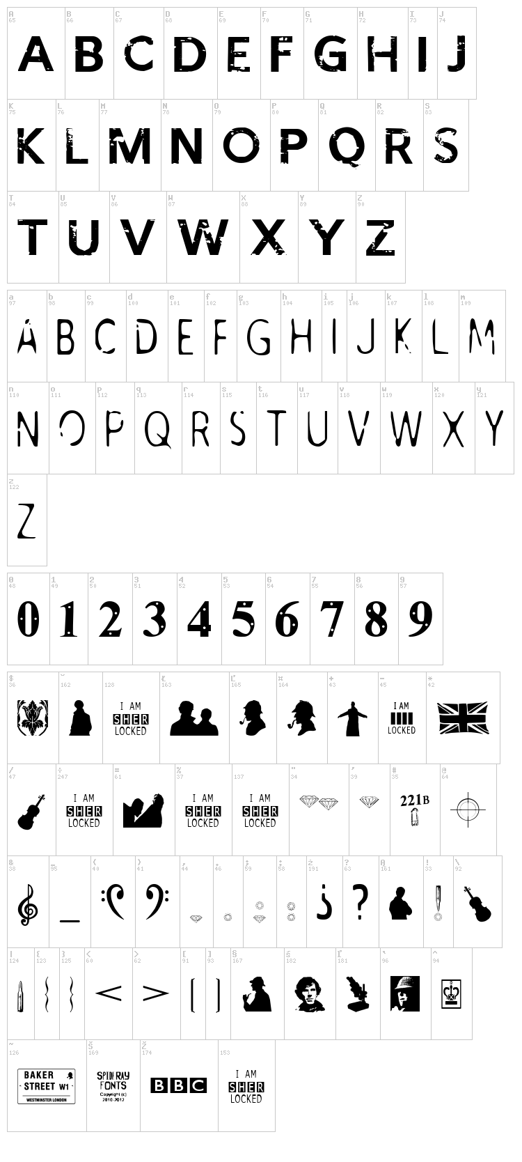 I Am Sherlocked font map